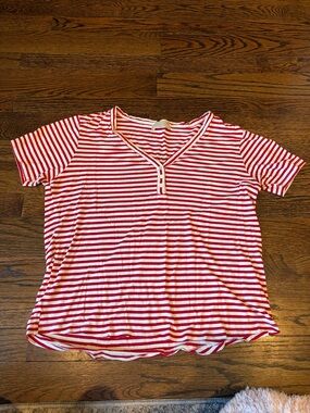 Red and white striped linen top with button-up front made in Italy momoni